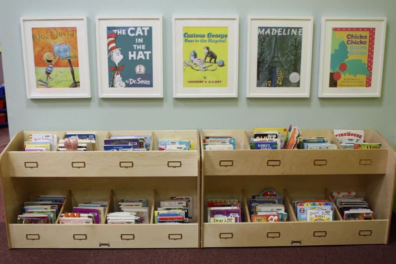 Colorful children's books displayed on shelves